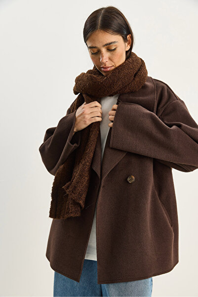 Bianco Lucci Women's Wide Collar Pocket Detailed Oversize Cashmere Coat 38183 60283785