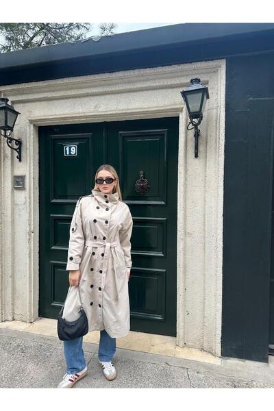 NEW JOURNAL Trenci de damă bej cu nasturi New-18