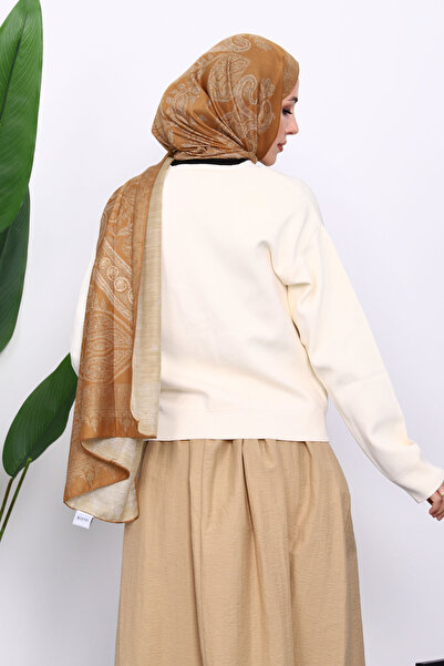 İmajButik Cream Double Pocket Zippered Knitwear Cardigan