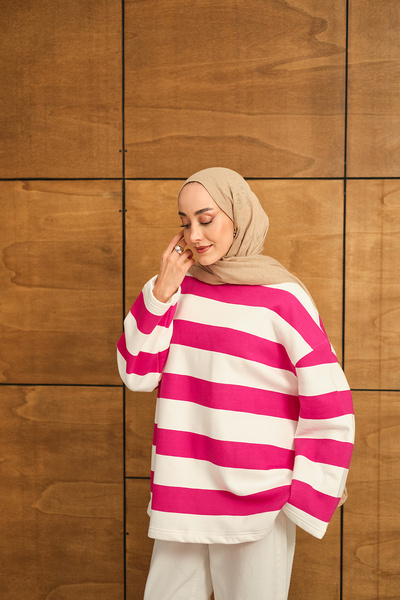 LOCCO Hanorac cu dungi groase pentru femei roz