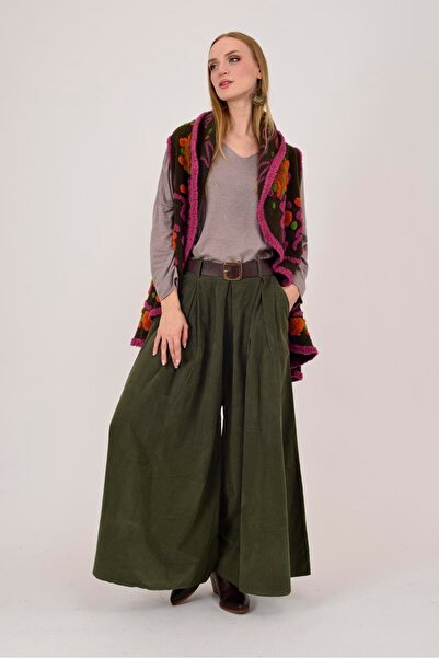 Park Moda 30522 Belt Detail Palazzo Velvet Pants