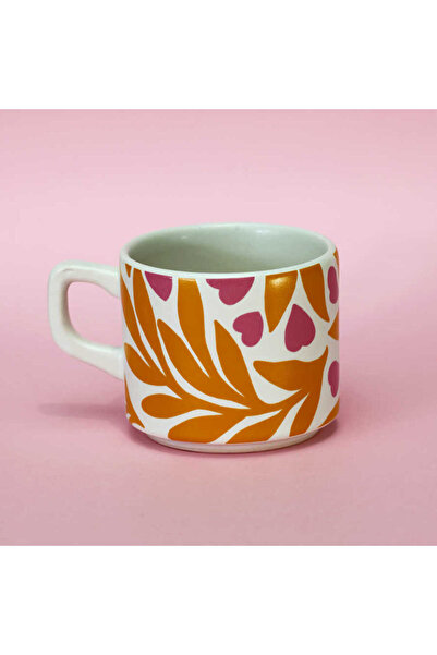 Flower and Heart Patterned Ceramic Mug