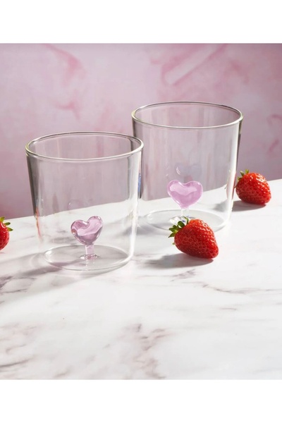LOVE زوج من أكواب القلب الزجاجية المصنوعة من البوروسيليكات سعة 300 مل