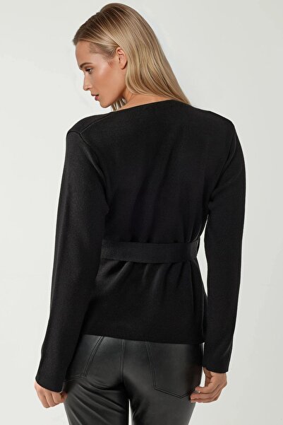 Hiccup Double Breasted Collar Belted Knitwear Cardigan