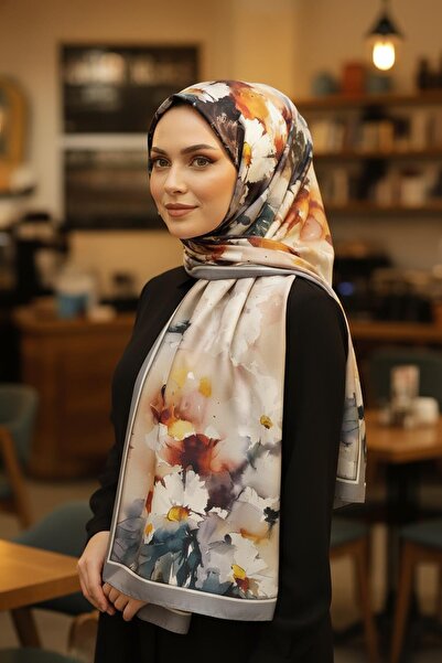 AFVENTE Flower Pattern Gray Cotton Shawl