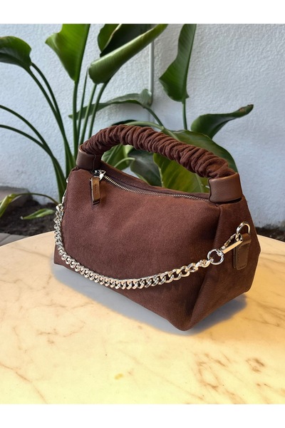 Lunova حقيبة يد وكتف نسائية بنية اللون من الجلد السويدي مع سلسلة وحزام قابل ل...