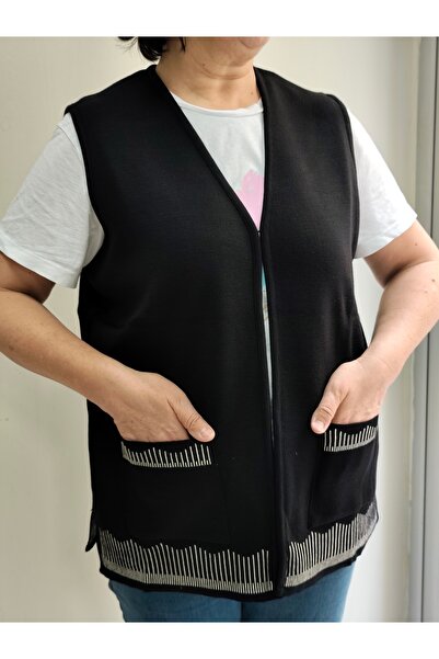 GLCN by Gülcan Steel Mesh Size Buttonless Black Women's Knitwear Vest