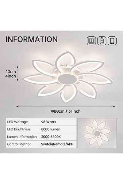 OEM YUNLONG LED Chandelier, Dimmable, 98W, 8000LM, Flower Design, App Control, Light Memory, White