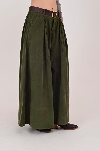 Park Moda 30522 Belt Detail Palazzo Velvet Pants