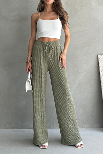 Ulino Pantaloni tricotați cu buzunare, plisați, cu textură confortabilă