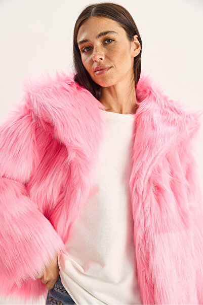 Bianco Lucci Women's Wide Collar Lined Short Premium Faux Fur Coat 2770 60261574