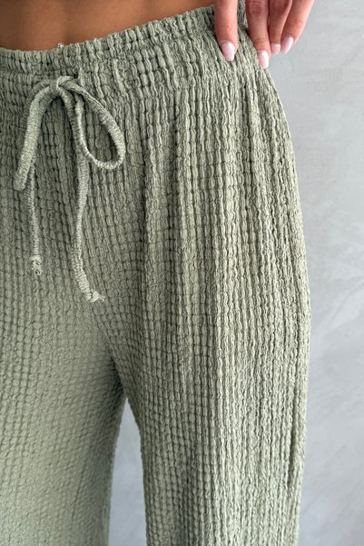 Ulino Pleated Comfortable Textured Knitted Trousers with Pockets