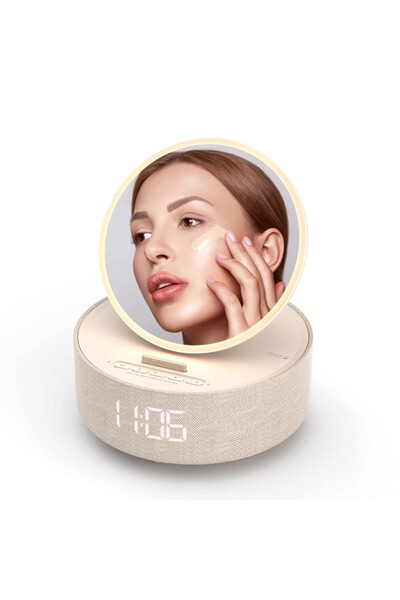 OEM COLSUR makeup mirror, with wireless charger and light, Bluetooth speaker, holder, beige
