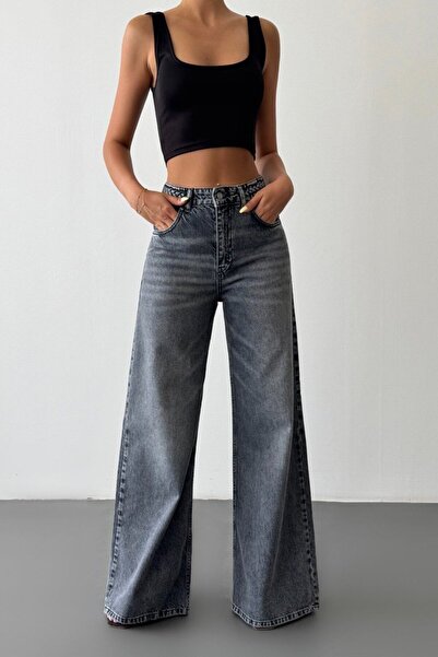 Joana Gray Oversized Glitter Jeans for Women