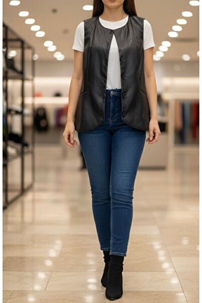 Opera İçi Astarlı Önü Düğmeli Deri Yelek