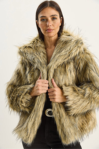 Bianco Lucci Women's Wide Collar Lined Short Premium Faux Fur Coat 2770 60261574