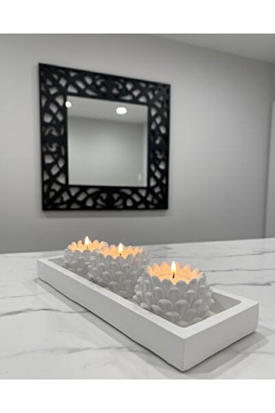 misefhome Üçlü Tealight Mumluk Tepsili Dekoratif Set