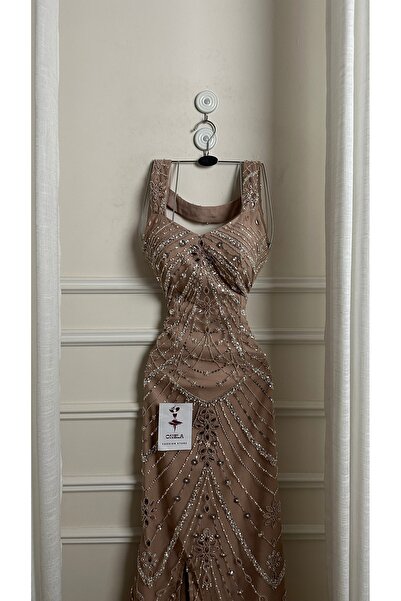 Onila flesh-colored beaded evening dress