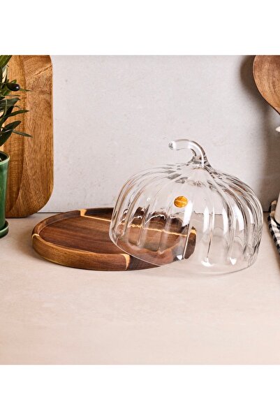 LEONE Bal Kabağı Doğal Akasya-Cam Kapaklı El Yapımı Fanus