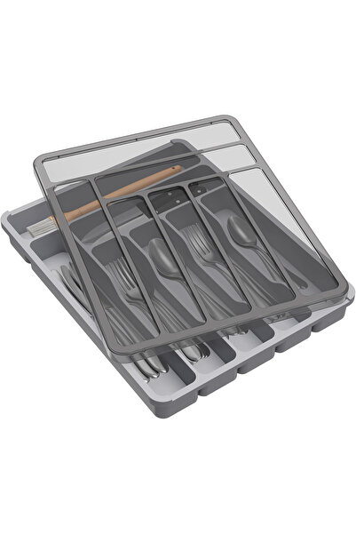 OEM Lifewit Cutlery Organizer, 36.6 x 28.8 x 4.5 cm, 7 Compartments, Lid, Plastic, Gray