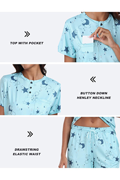 OEM MoFiz women's pajamas, 2 pieces, polyester and elastane, size L, shorts and t-shirt, blue color