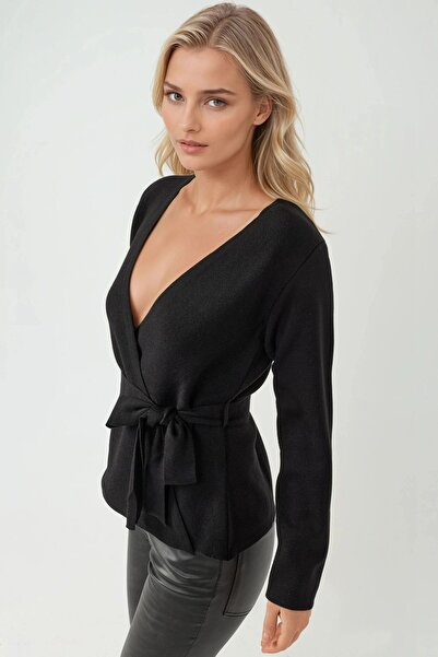 Hiccup Double Breasted Collar Belted Knitwear Cardigan