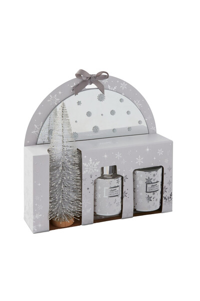 velve "Still Glamour" gift set with fir tree, candle and spray, Silver