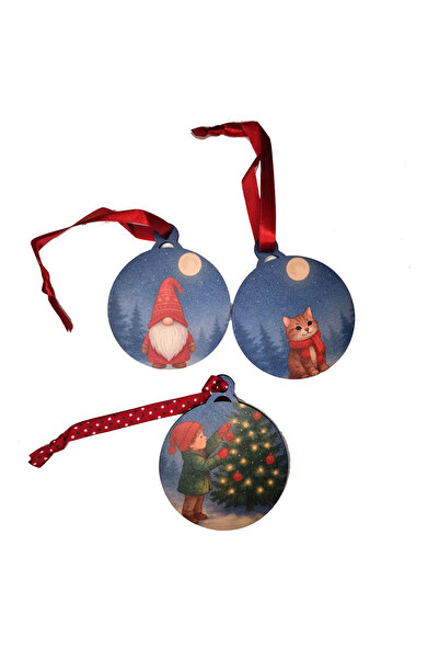 CREATIV LMS Set 3 ornamente din lemn „Magia Craciunului” – Spiridus, Pisicuta...