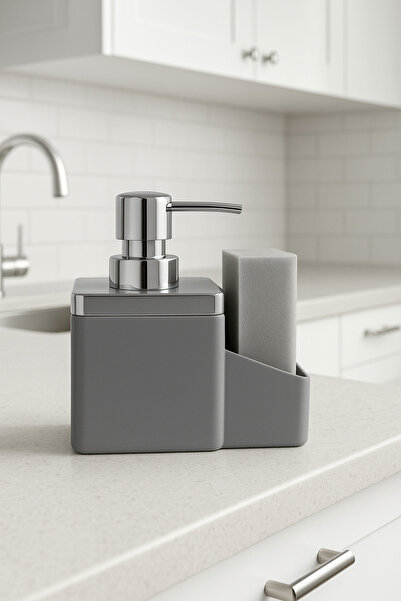 CEZVE HOME Sünger Bölmeli Pompalı Akrilik Sıvı Sabunluk - Banyo Mutfak Lavabo Sabunluğu