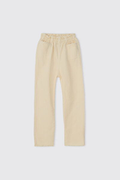 Panço Kız Çocuk Beli Lastikli Krem Pantolon