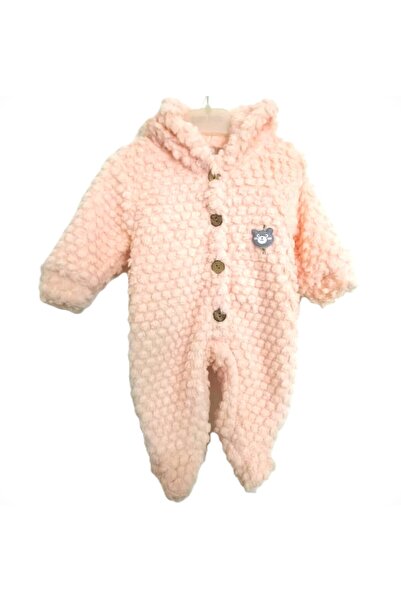 Dandini Ayıcık Kelebek Ve Petek Desenli Kapişonlu Polar Bebe Tulumu