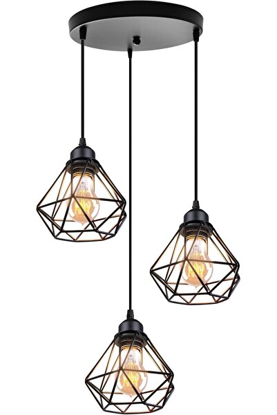 OEM TOKIUS Pendant Light, 3 Bulbs, Vintage Industrial Design, Compatible with E27 Bulbs, Black
