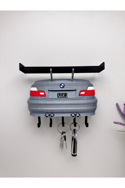 Butik حامل مفاتيح مزخرف بتصميم ثلاثي الأبعاد لسيارة BMW E46 باللون الرمادي