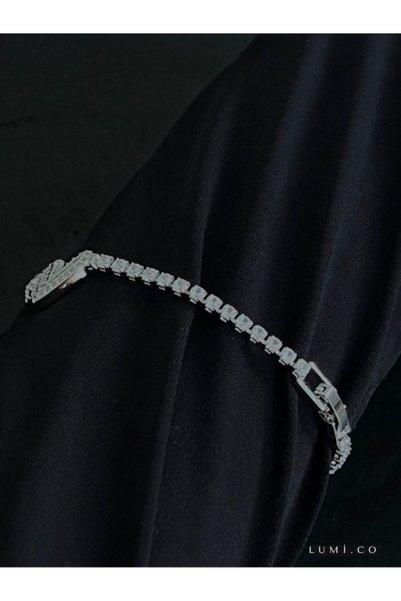 LUMİCOTAKI Tarnish Resistant Steel Stone Silver 3 Heart Row Waterway Silver Bracelet-With Gift Box