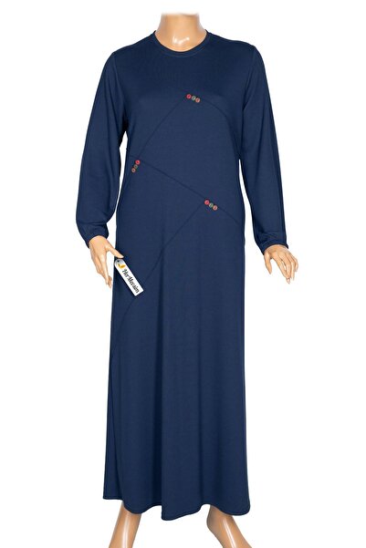 HESNA Γυναικείο φόρεμα μεγάλου μεγέθους με λεπτομέρεια με κουμπιά κοτλέ Indigo