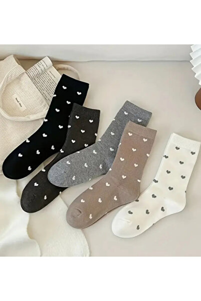 Hobins Sportswear Company 5 Pairs Women's Socks Heart Pattern Breathable Flexible Texture Four Seasons Useful Socks