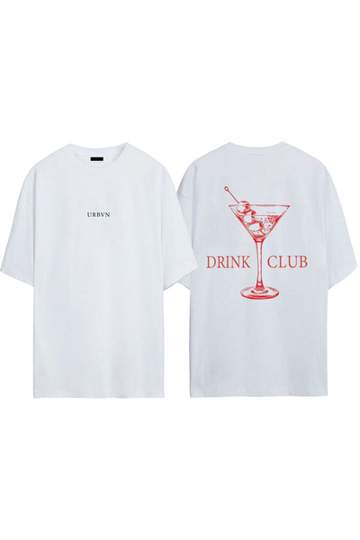 urbvn تي شيرت دリンク كلوب ديزاين مطبوع أبيض قصة فضفاضة