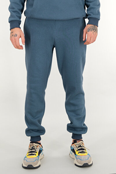 Souris Men's Petrol Blue Relaxed Fit Sweatpants 3 Thread Fleece-Lined Thick Fabric
