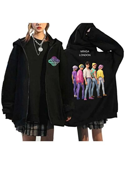 Minga London سويت شيرت يونيسكس طراز هونتركس ملون مطبوع أسود قصة فضفاضة بسحاب