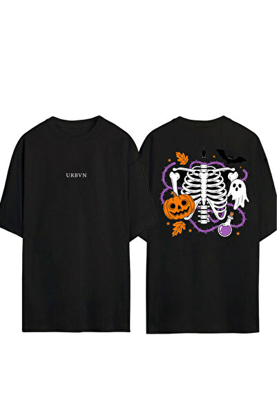urbvn تي شيرت هالو وين 2 تصميم مطبوع أسود قصة فضفاضة