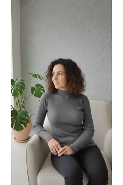 moda felinya Women's Half Fishing Collar Gray Color Ribbed Bady