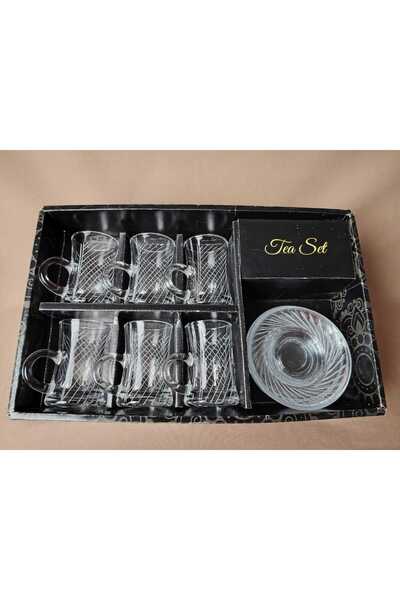 AR فناجين شاي طقم 12 قطعه بنقشة حفر على القزاز 627T