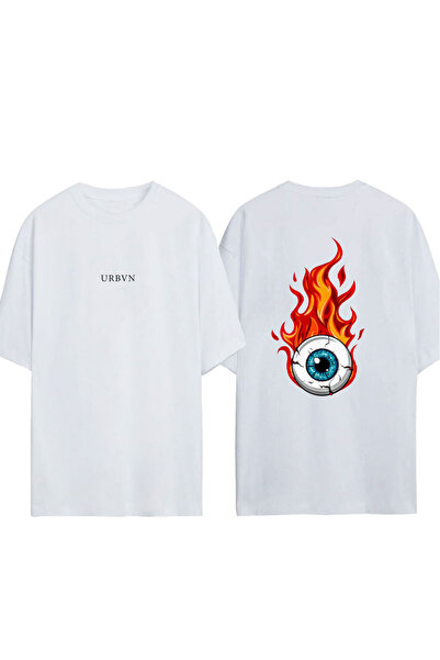 urbvn Bela majica sa širokim krojem i printom Fire Eyes Design