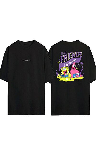 urbvn Friends Forever Design Printed Black Oversized t Shirt