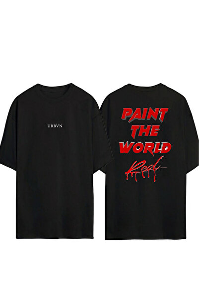 urbvn Tricou oversize negru cu imprimeu Paint The World Design