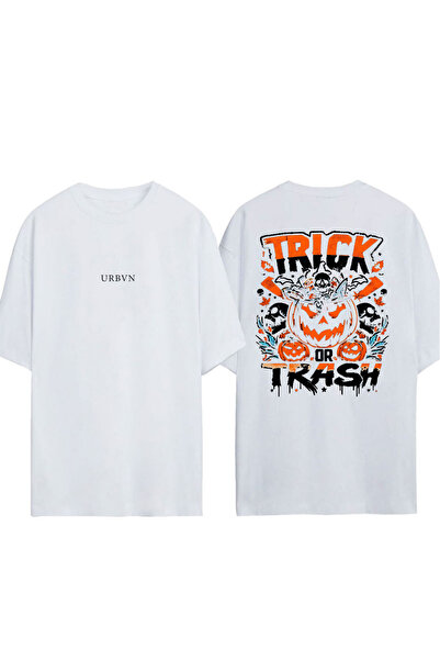 urbvn تي شيرت تريك أور تراش ديزاين مطبوع أبيض قصة فضفاضة