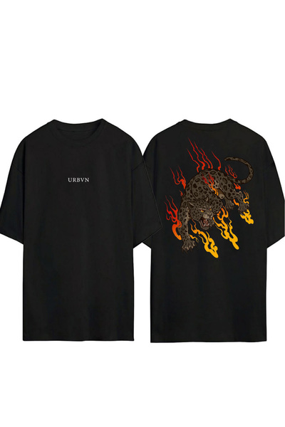 urbvn Tricou oversize negru cu imprimeu Tigre 2 Design