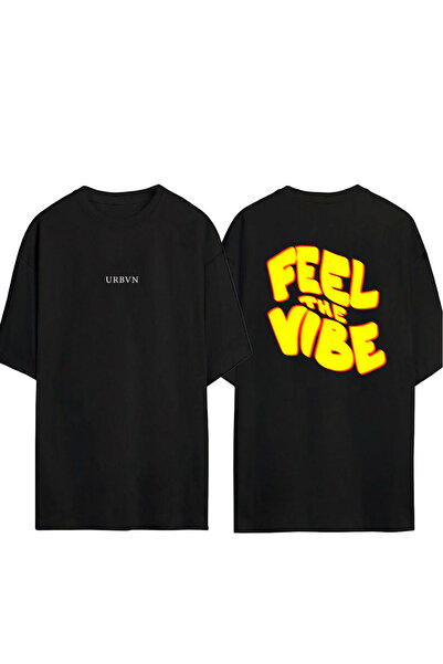 urbvn Feel the Vibe Design Printed Black Oversized t Shirt