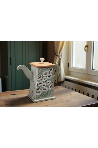 Decoratiuni Vintage Casa Retro Teapot box, for tea, coffee, made of wood, hand-painted