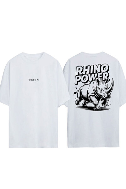 urbvn تي شيرت راينو ديزاين مطبوع أبيض قصة فضفاضة